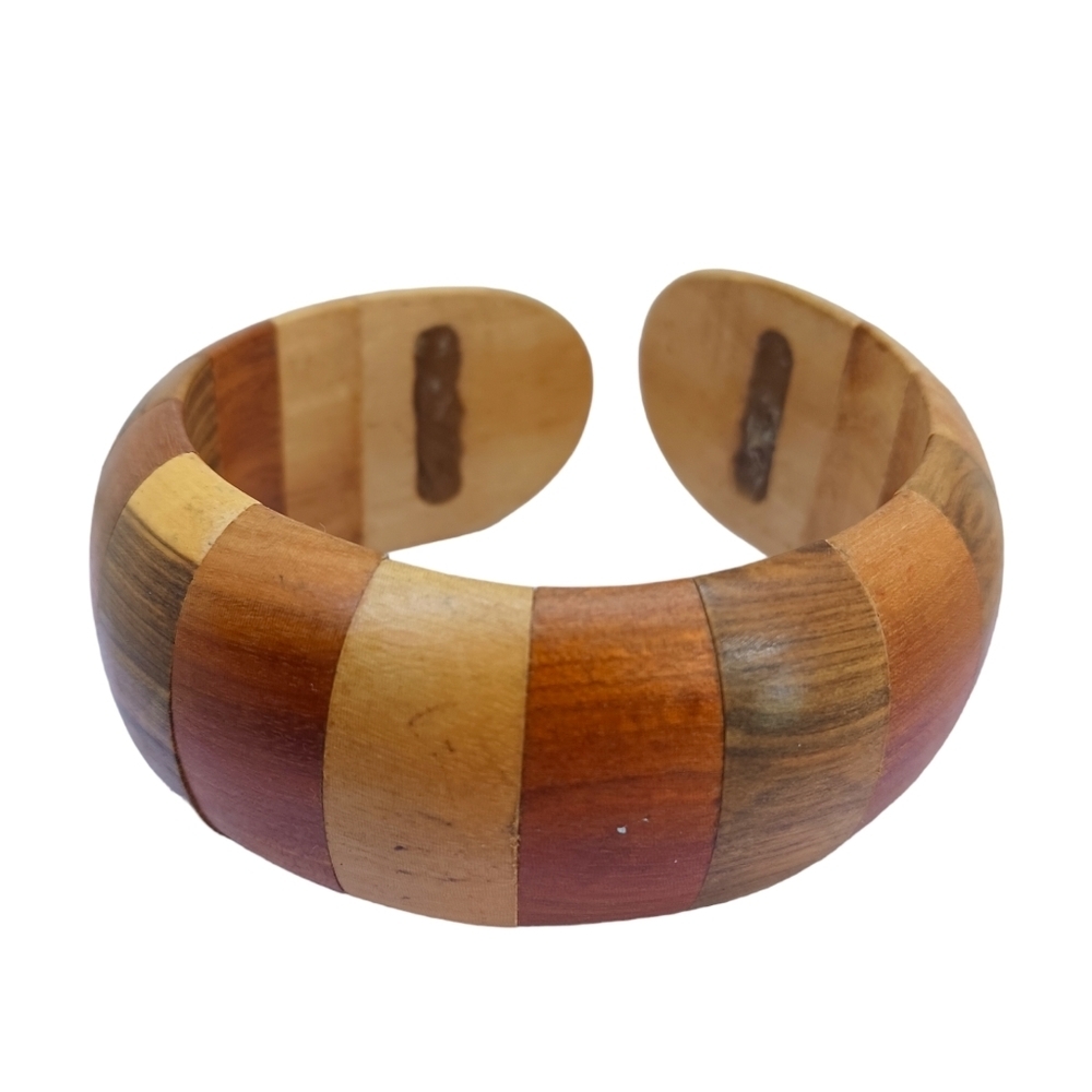 Wood Womens Bangle Bracelet Jewelry Boho Chunky Handmade Brown